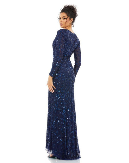 Mac Duggal Long Sleeve Formal Evening Trumpet Dress Midnight