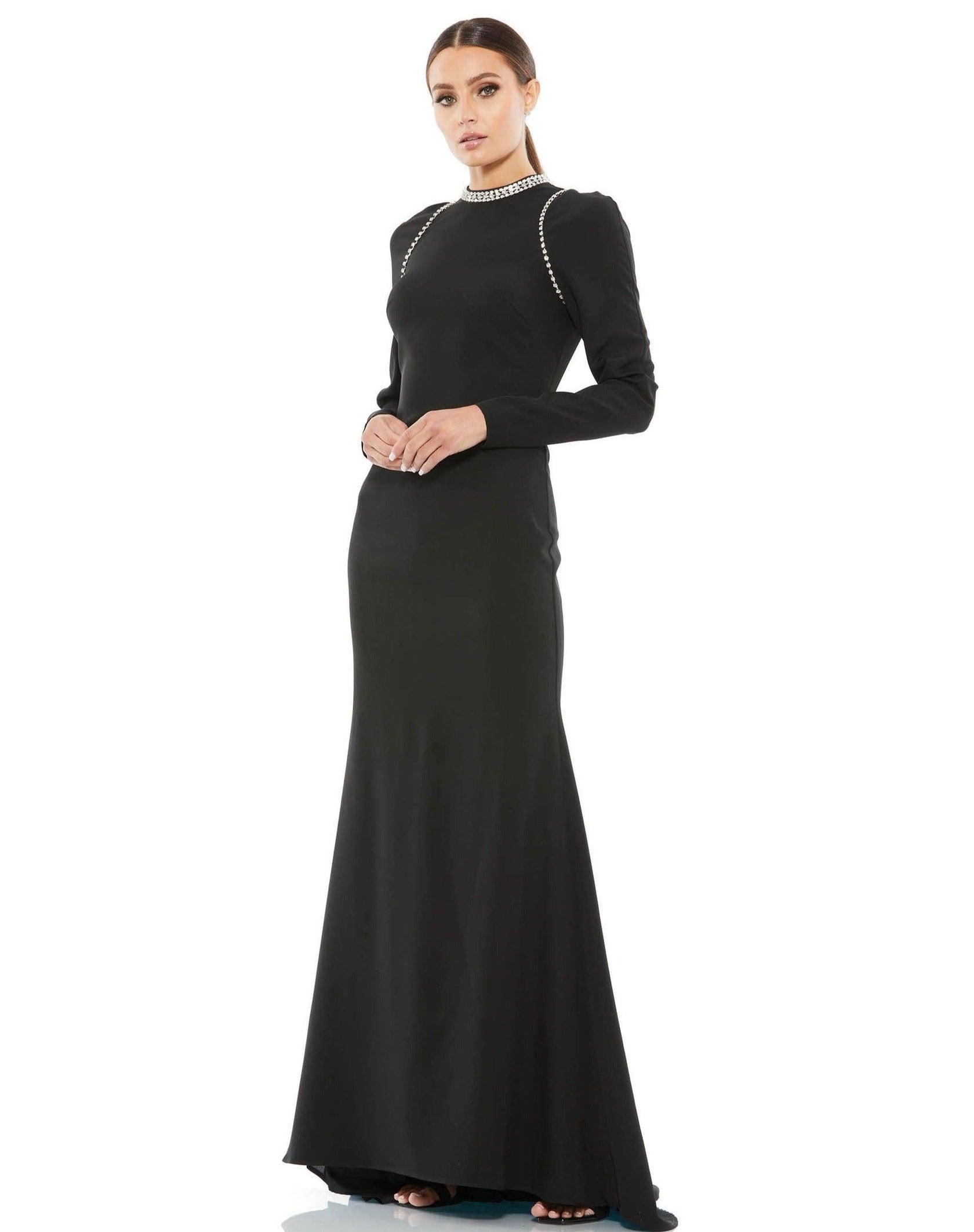 Black Mac Duggal 26612 Long Sleeve Formal Fitted Gown for $398.0 – The ...