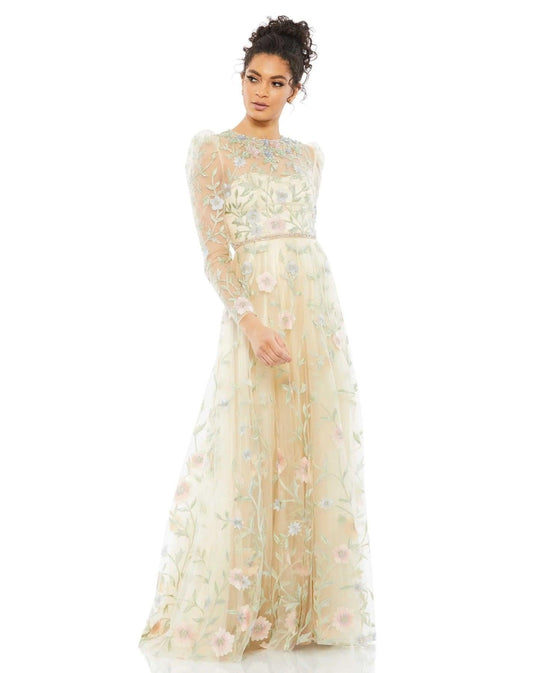 Mac Duggal Long Sleeve Formal Floral Dress 11226 - The Dress Outlet