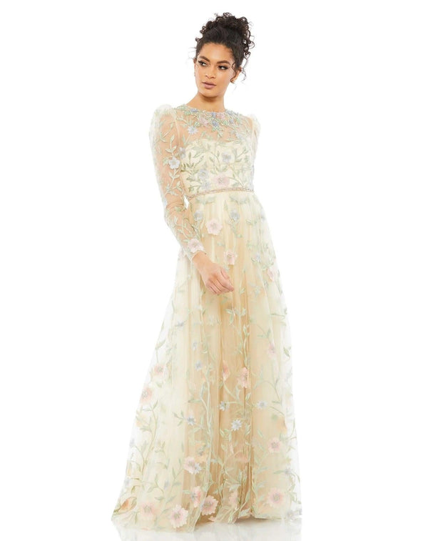 Long Sleeve Formal Floral Dress Floral Detail Mac Duggal 11226