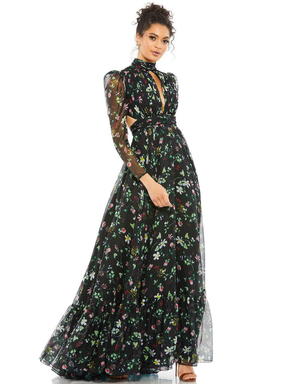 Long Sleeve Formal Floral Dress Floral Detail Mac Duggal 67942
