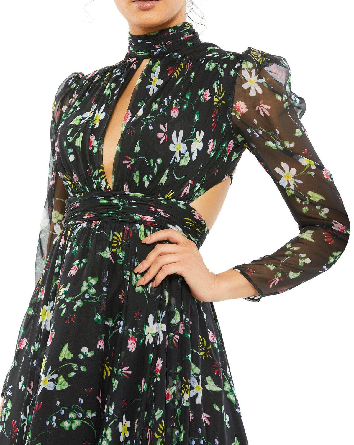 Mac Duggal Long Sleeve Formal Floral Dress 67942 - The Dress Outlet