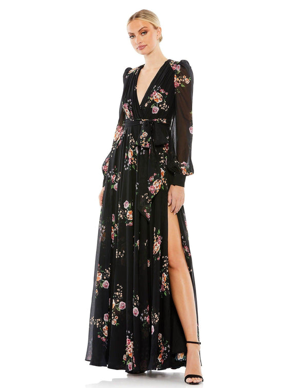 Long Sleeve Formal Long Floral Dress Floral Detail Mac Duggal 55661