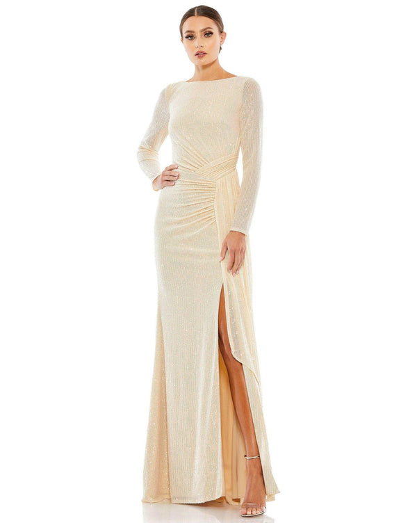 Long Sleeve Formal Sequin Dress Sequin Detail Mac Duggal 26715