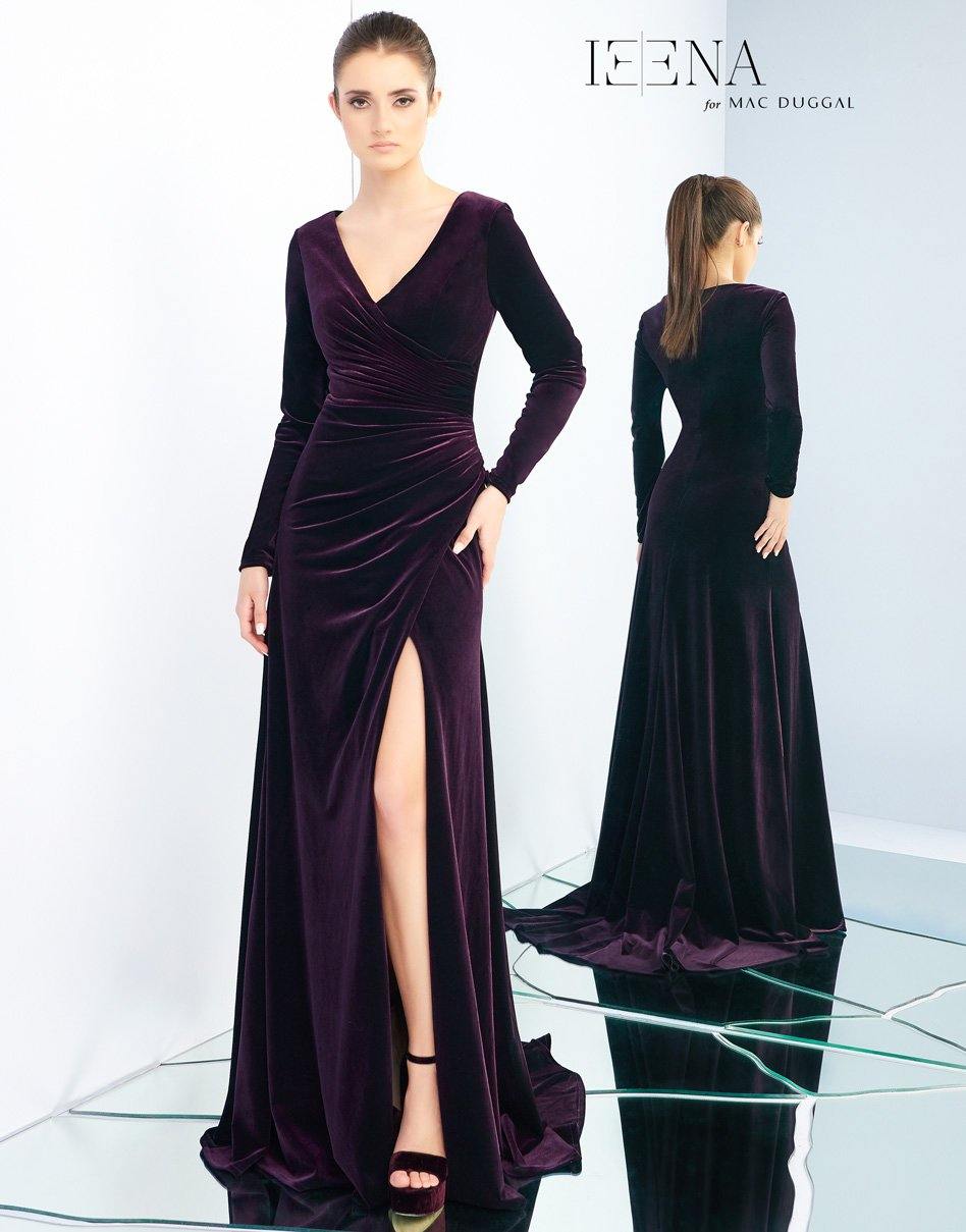 Mac Duggal Long Sleeve Formal Velvet Dress 26007I - The Dress Outlet