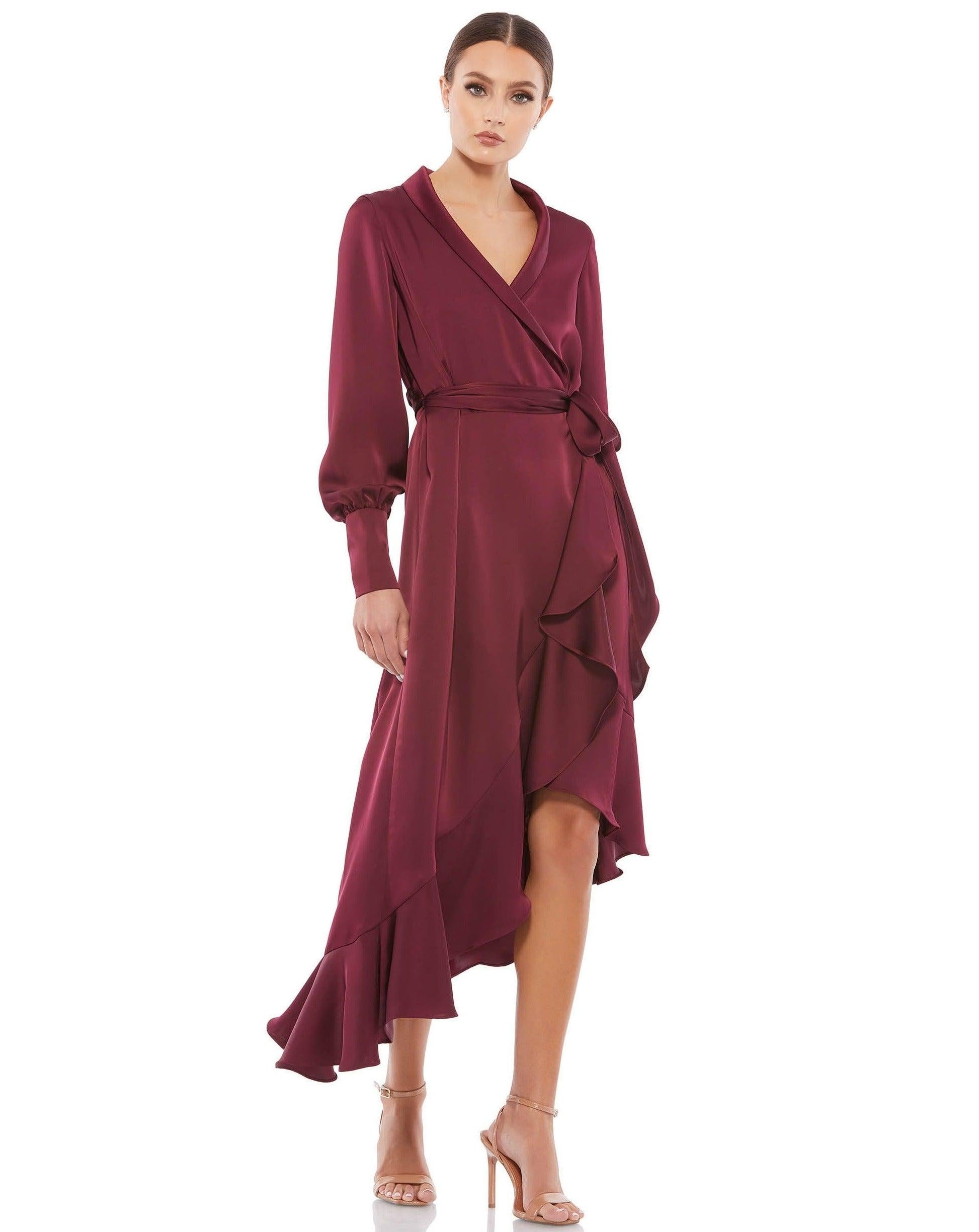 Mac Duggal 12506 Long Sleeve High Low Chiffon Dress