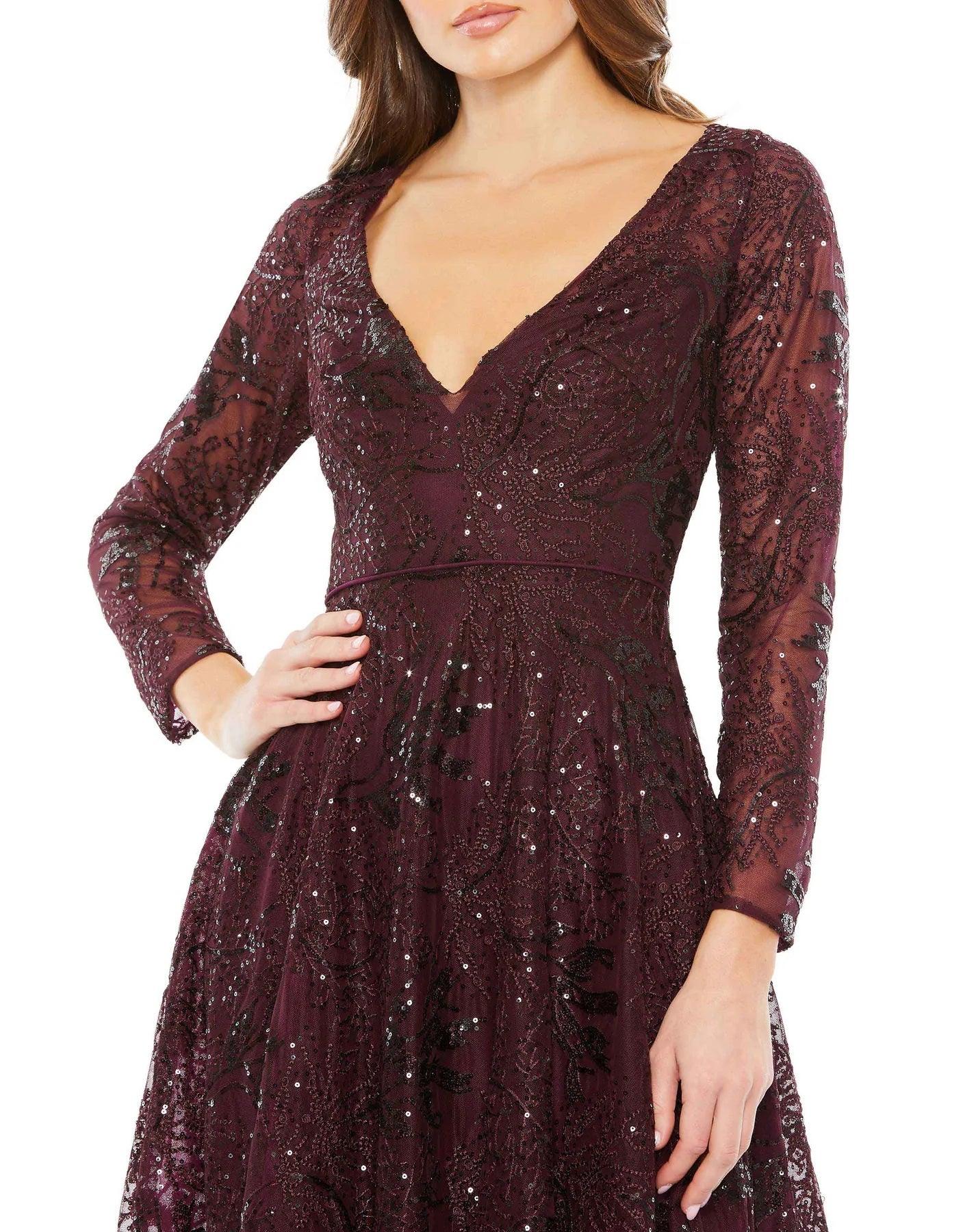 Mac Duggal Long Sleeve Lace Midi Dress 68001 - The Dress Outlet