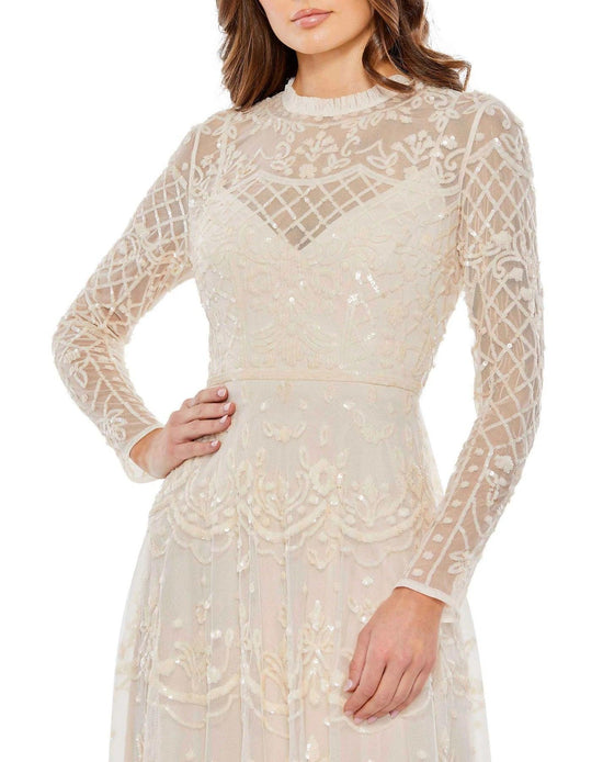Midnight 14 Mac Duggal Sheer Long Sleeve A Line Short Dress Sale main image 0