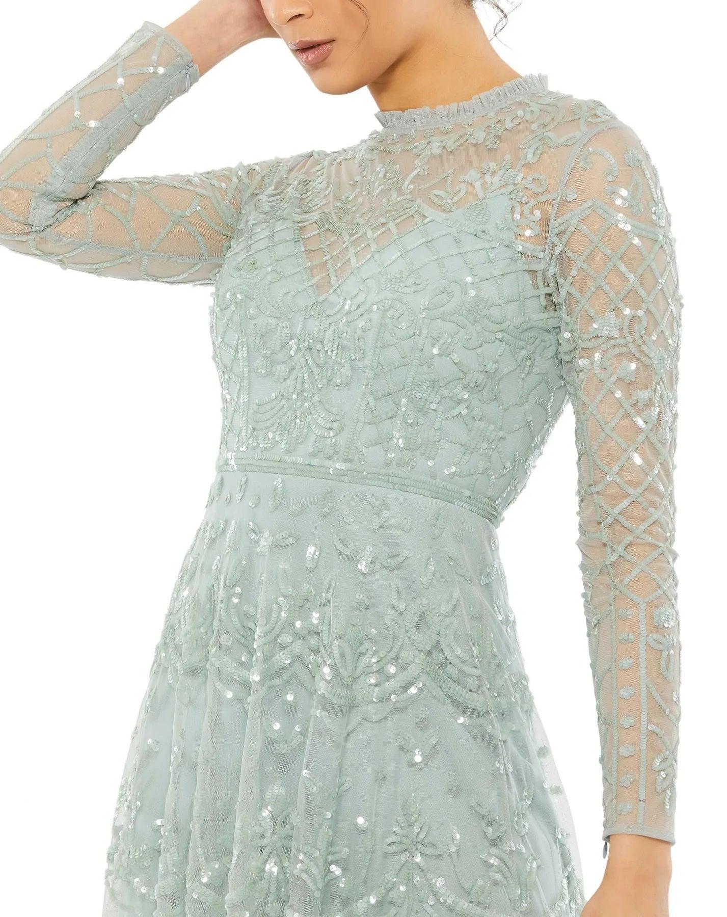 knee length dresses for ladies Sequined Asymmetrical Floral Long Sleeve Midi Dress main image 0