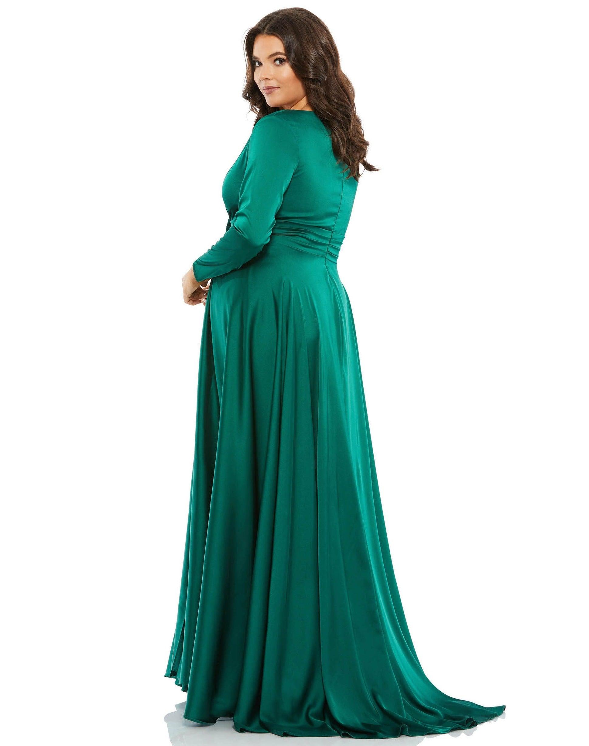 Mac Duggal 55290 Long Sleeve Plus Size Satin Dress