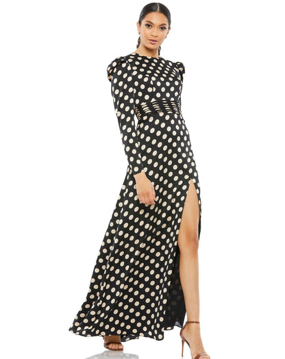Mac Duggal Long Sleeve Polka Dot Formal Dress 26572 - The Dress Outlet