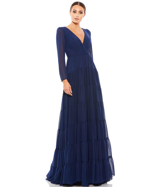 Long Sleeve Ruffled Tiered Dress Ruffled Tiered Detail Mac Duggal 55311