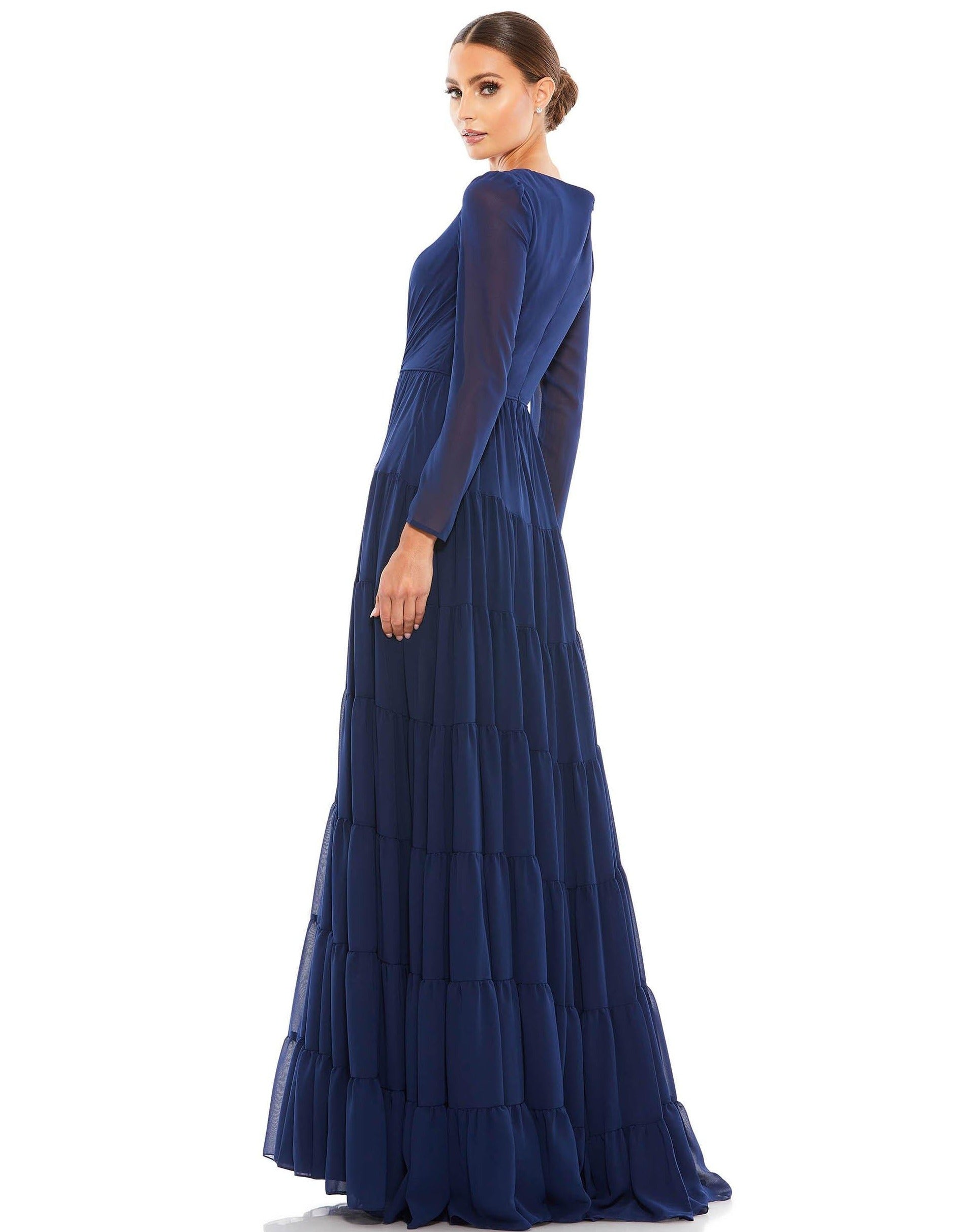Mac Duggal 55311 Long Sleeve Ruffled Tiered Dress