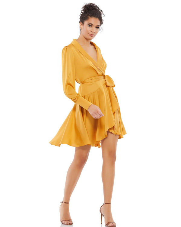 Long Sleeve Satin High Low Dress Satin Fabric Mac Duggal 12514