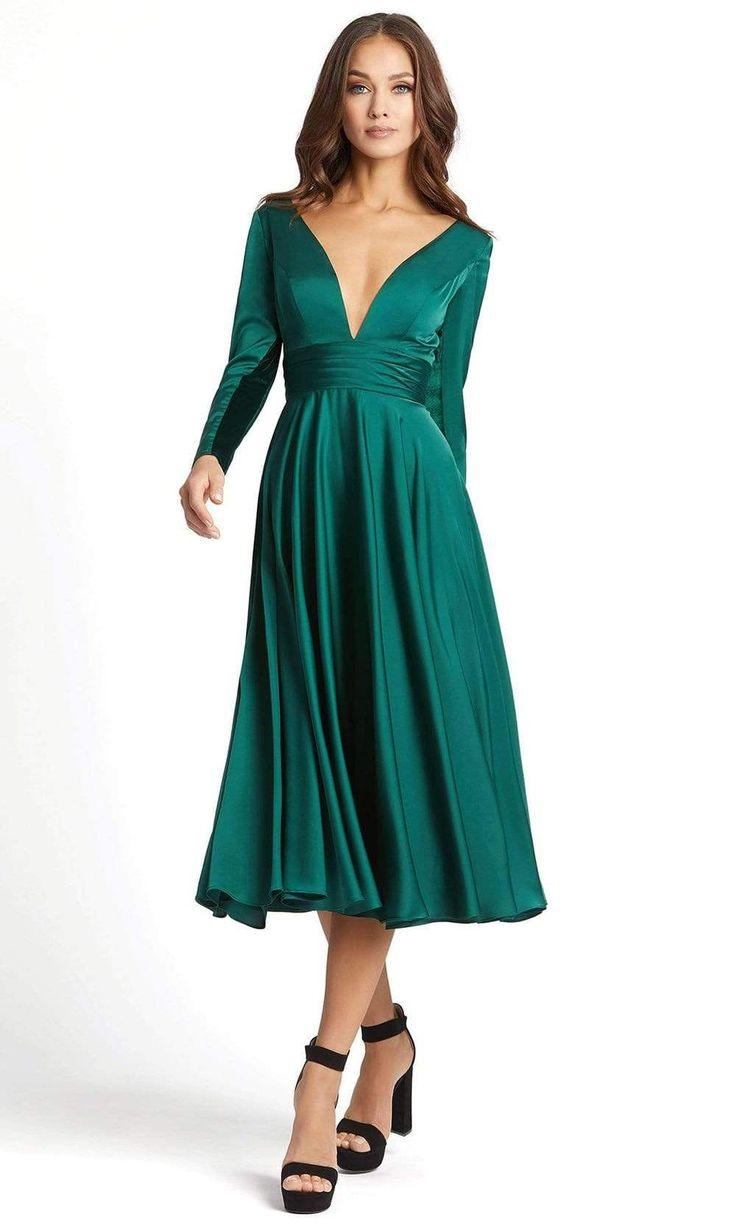 Mac Duggal Long Sleeve A-Line Midi Dress - Emerald Green - 8 Mac Duggal Long Sleeve A-Line Midi Dress - Emerald Green - 8