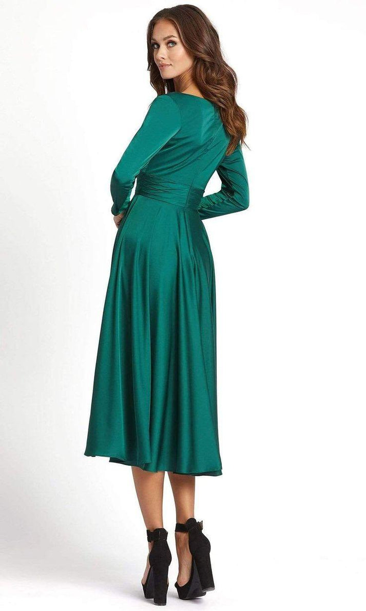 Emerald Green Mac Duggal 67527 Long Sleeve Satin Short Dress for $338.0 ...