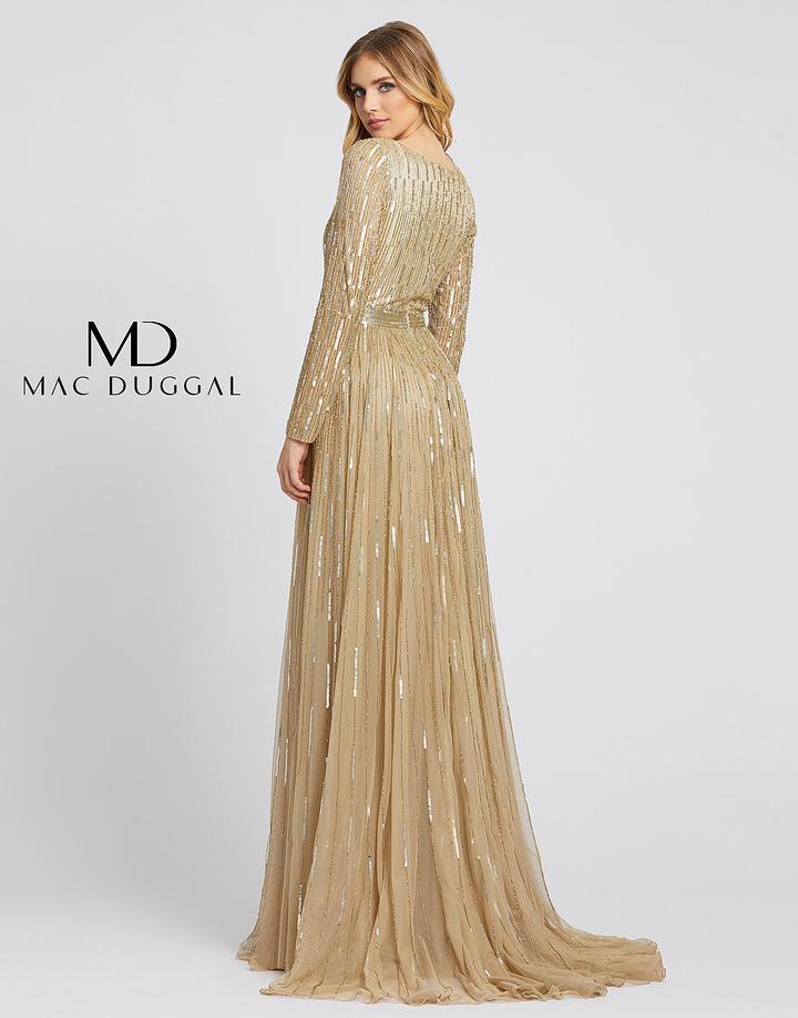 Mac Duggal Long Sleeve Sequins A Line Evening Dress - The Dress Outlet
