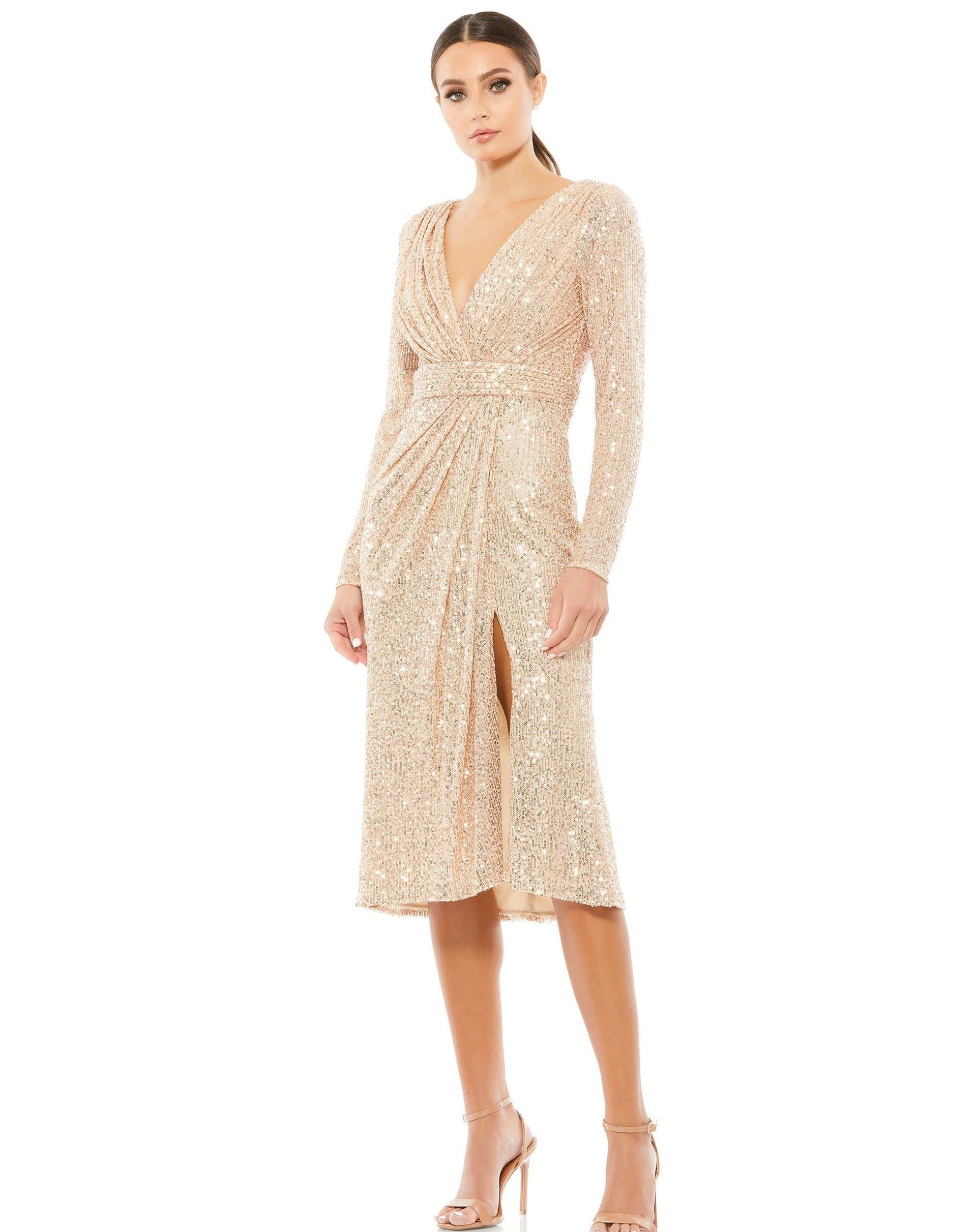 Mac Duggal 26555 Long Sleeve Sequins Cocktail Dress
