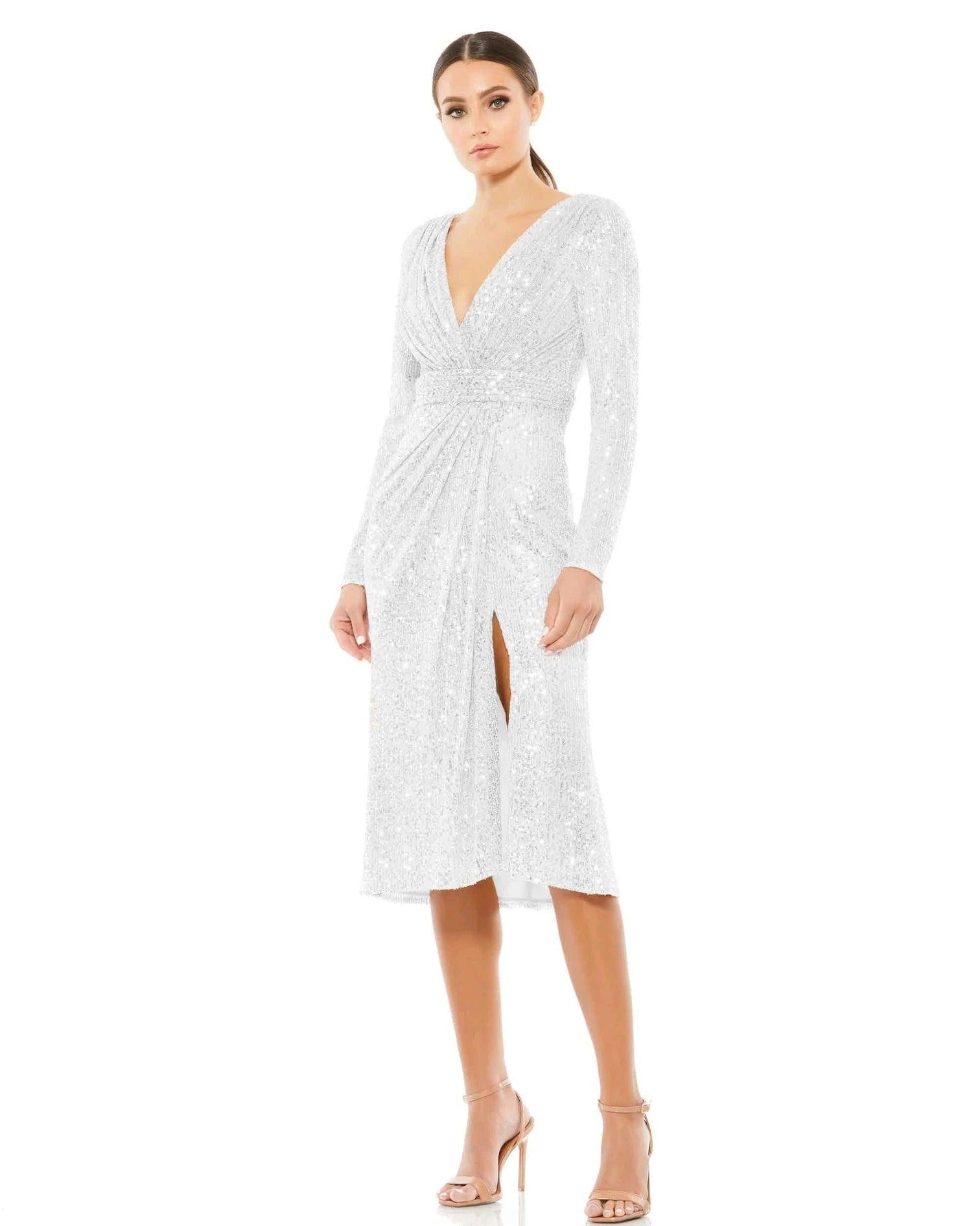 Mac Duggal 26555 Long Sleeve Sequins Cocktail Dress