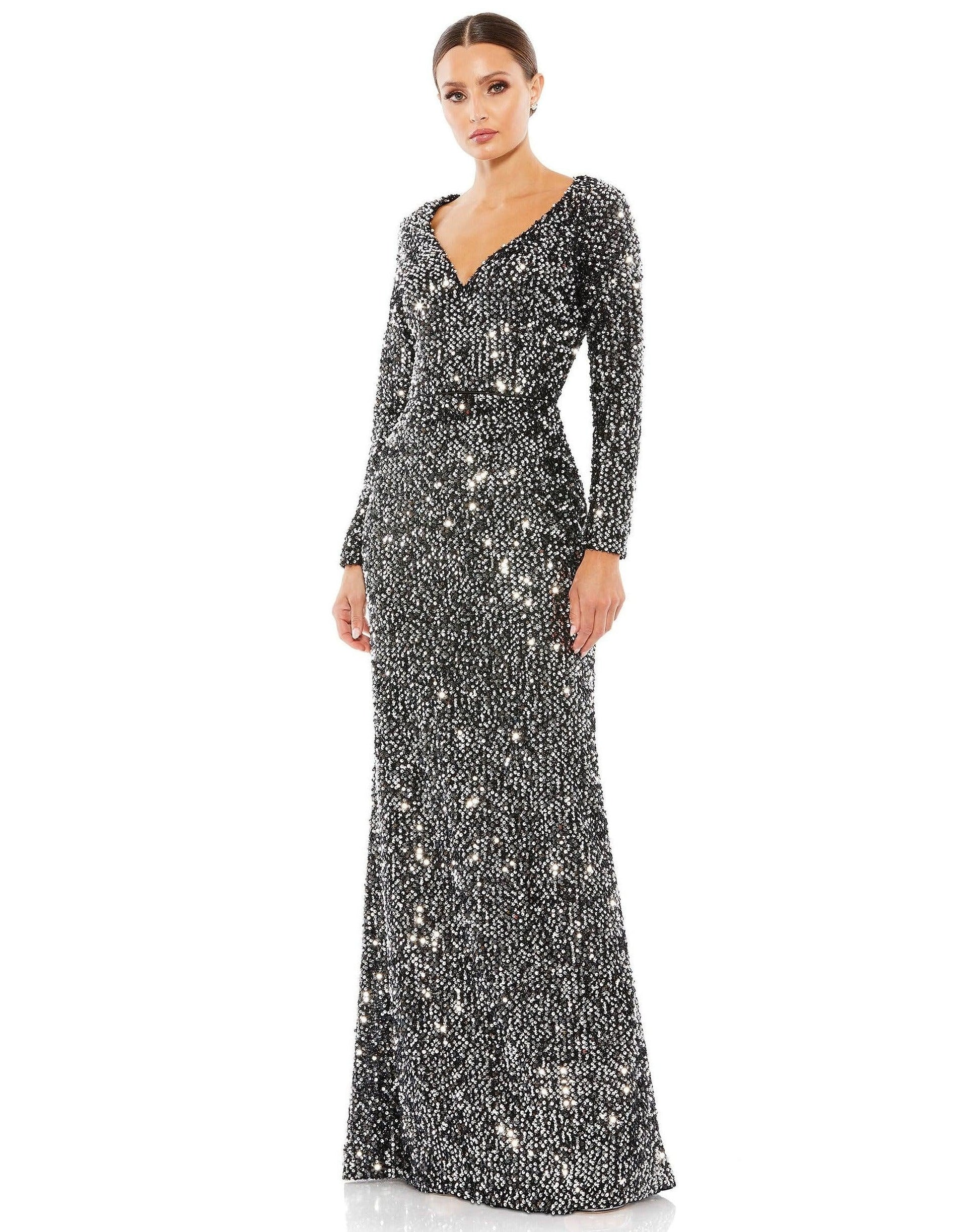 Mac Duggal 26445 Long Sleeve Sequins Formal Dress