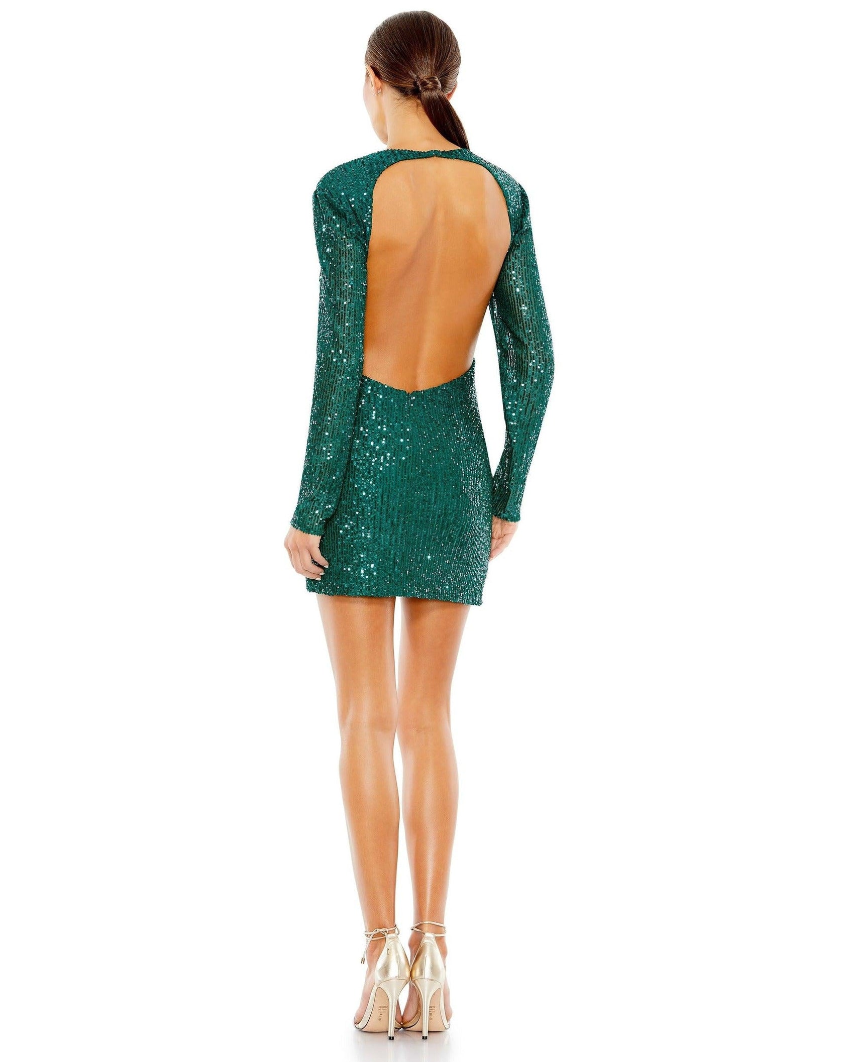 Emerald Mac Duggal 11291 Long Sleeve Short Cocktail Dress for $149.0 – The Dress Outlet