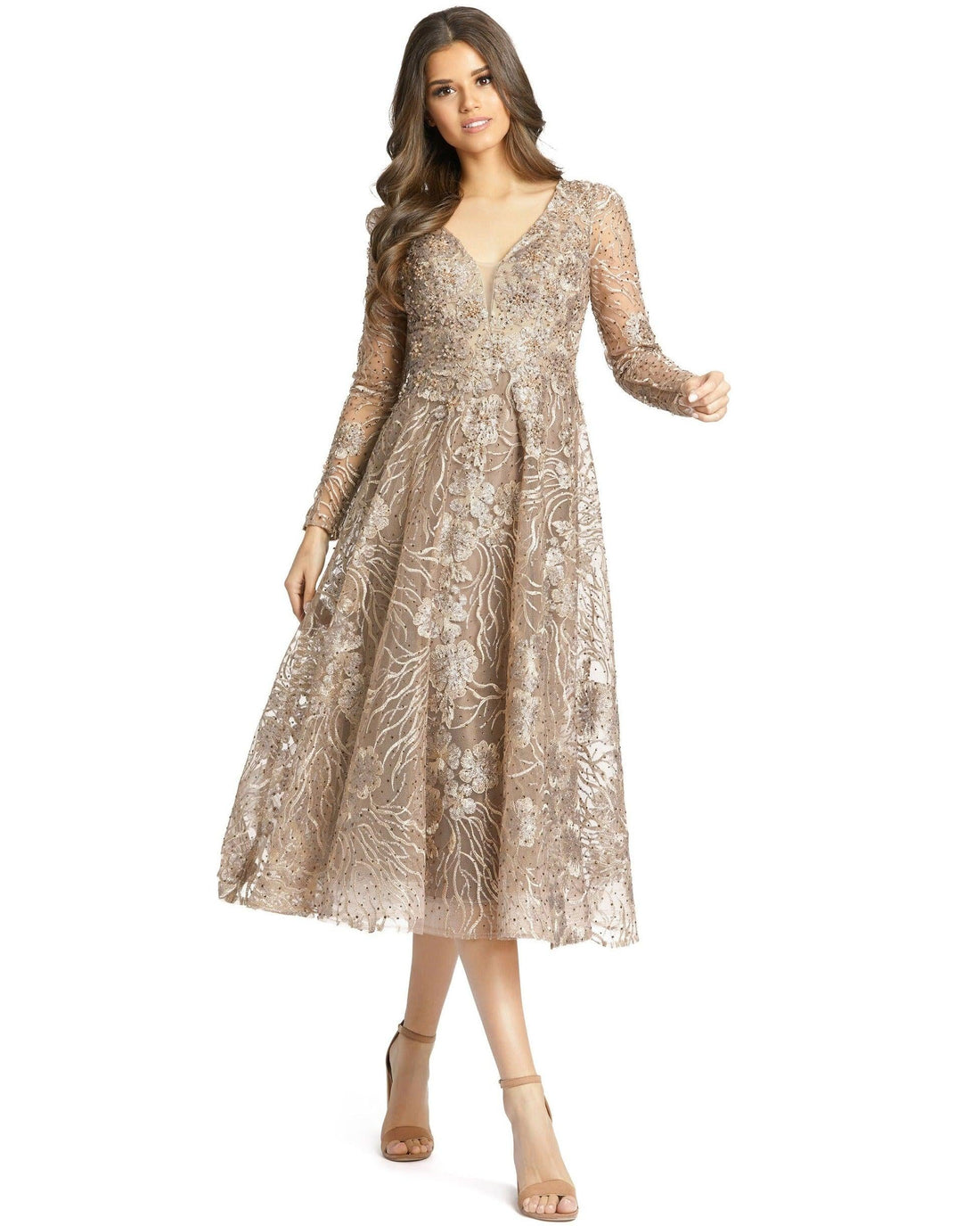 Vintage Gold Mac Duggal 20286 Long Sleeve Short Cocktail Dress for $299 ...