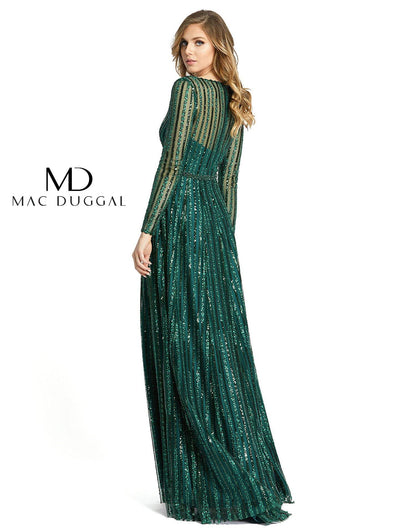 Mac Duggal Long Sleeve Striped Sequins Dress 11184 - The Dress Outlet