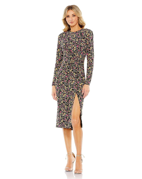 Long Sleeve Tea Length Dress Long Sleeves Mac Duggal 26915