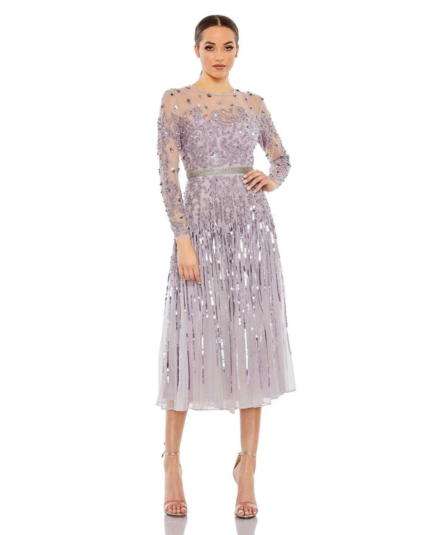 Long Sleeve Tea Length Dress Long Sleeves Mac Duggal 93633