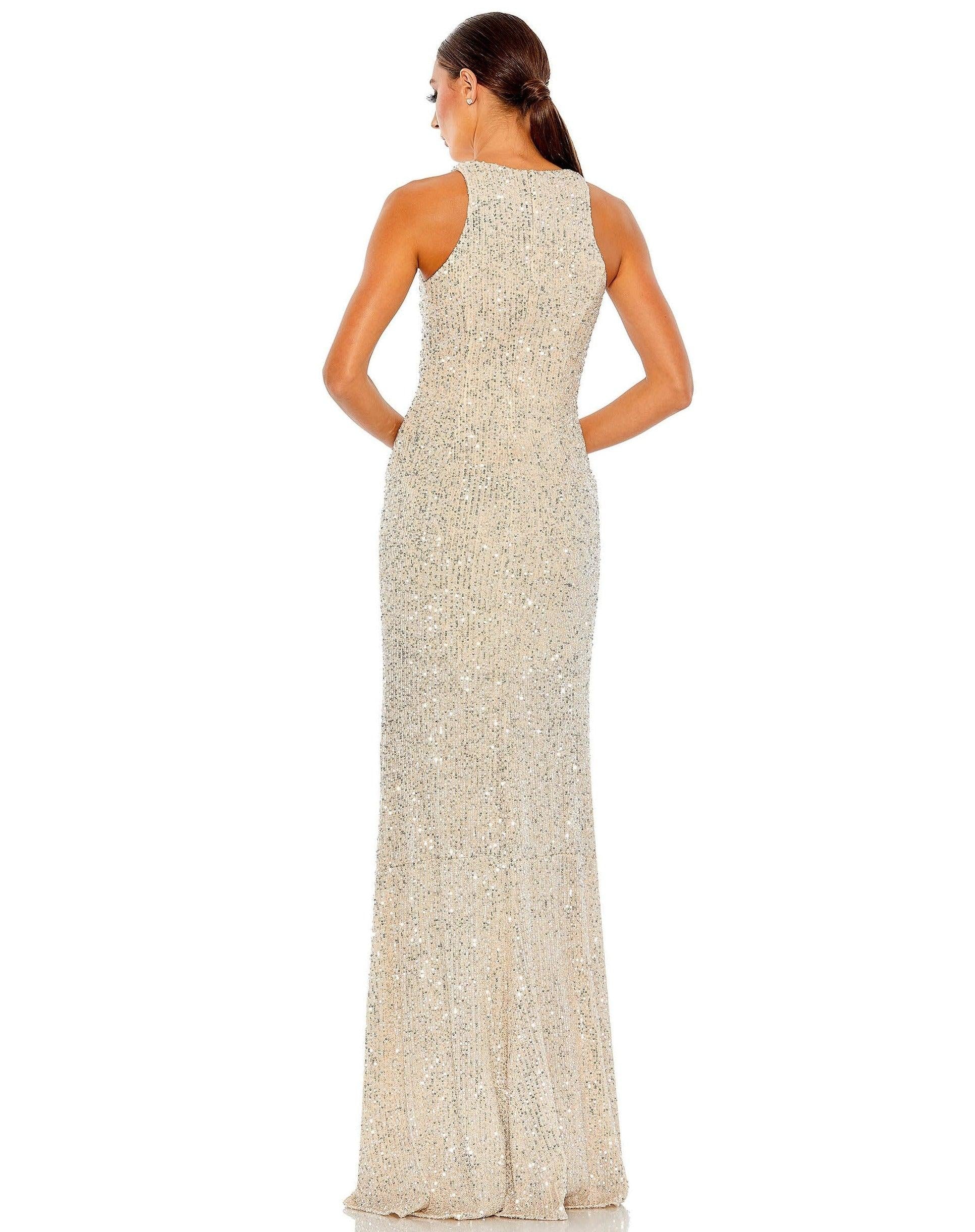 Prom Dresses Long Sleeveless Formal Prom Dress Nude Silver