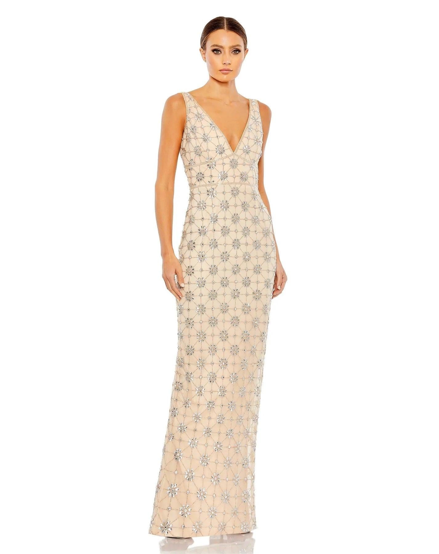 Nude Silver Mac Duggal 93744 Long Sleeveless Formal Prom Dress for $398 ...