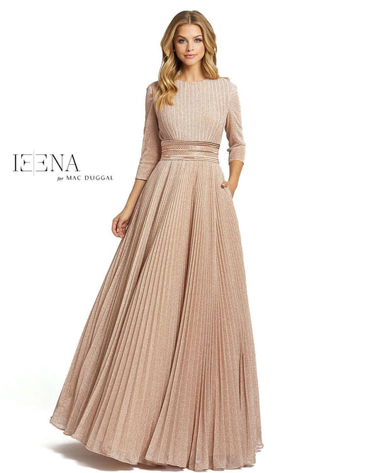 Mac Duggal Long Sleeves Pleated Ball Gown Rose Gold