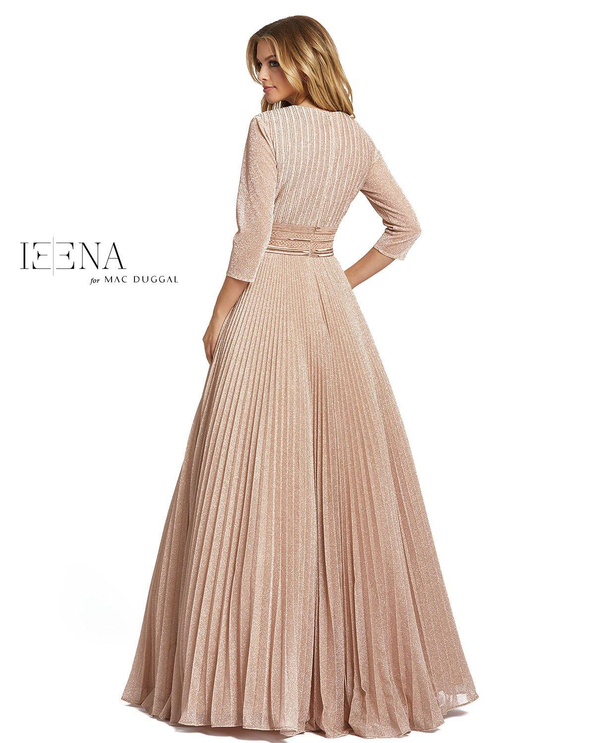Mac Duggal Long Sleeves Pleated Ball Gown Rose Gold