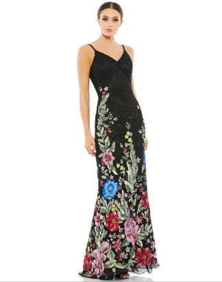 Nude/Multi Mac Duggal 5475 Long Spaghetti Strap Formal Dress for $598.0