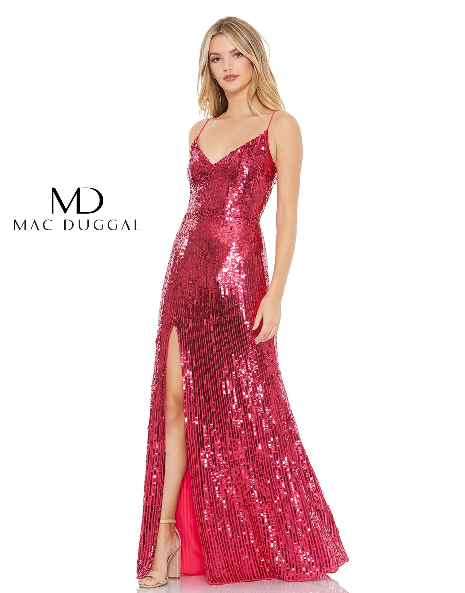 mac duggal red prom dress Mac Duggal Halter Neck Chiffon Gown With 3D Flower