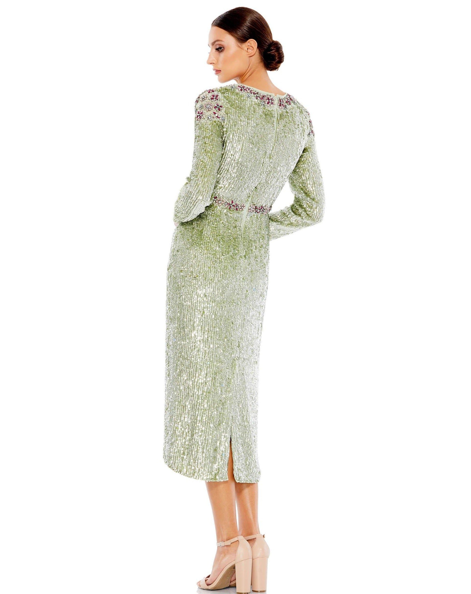 Mac Duggal Tea-Length Dress With Floral Beading 93568 - The Dress Outlet