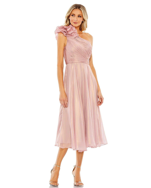 One Shoulder Tea Length Dress One Shoulder Detail Mac Duggal 70173