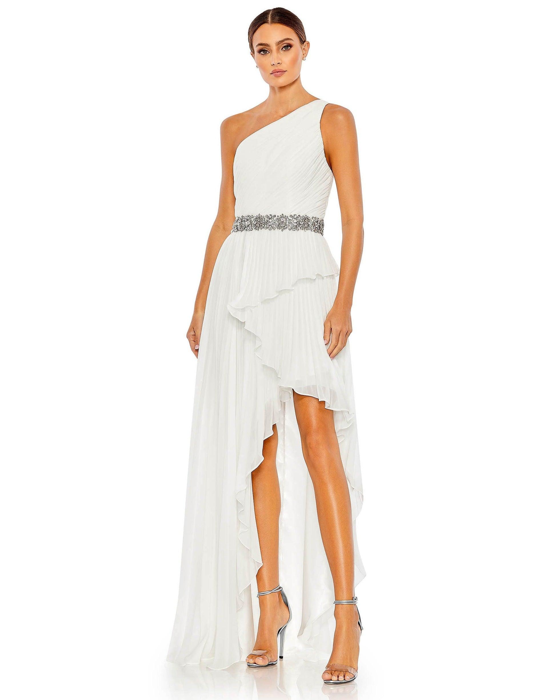 Mac Duggal 49532 Pleated One Shoulder High Low Gown | The Dress Outlet Mac Duggal 49532 Pleated One Shoulder High Low Gown | The Dress Outlet