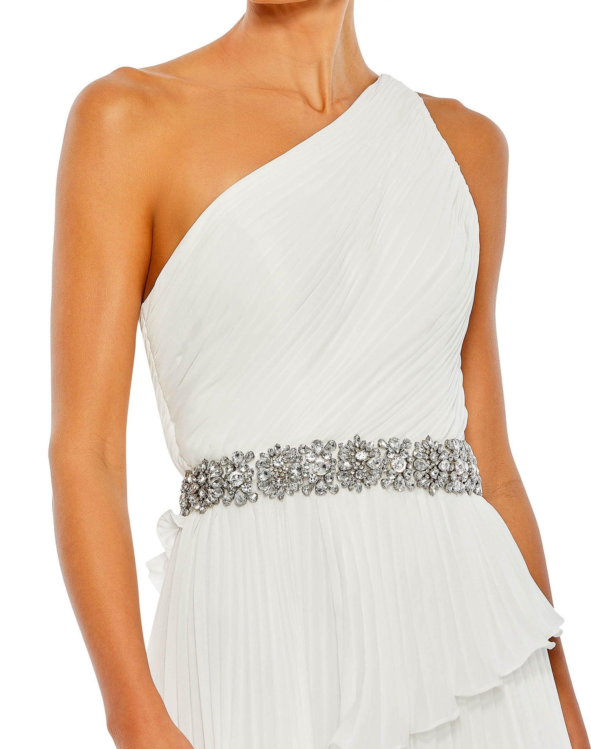 Mac Duggal 49532 Pleated One Shoulder High Low Gown