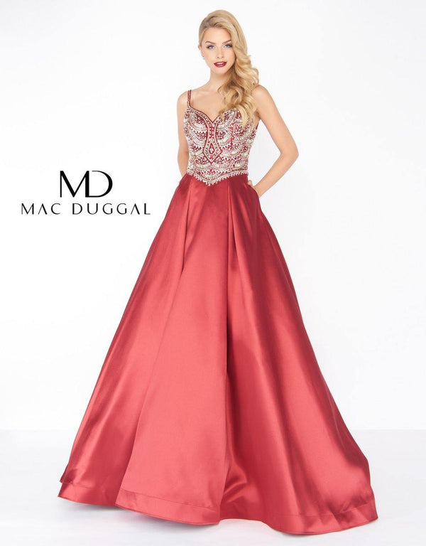 Prom Long Beaded Satin Ball Gown Beaded Satin Detail Mac Duggal 66285