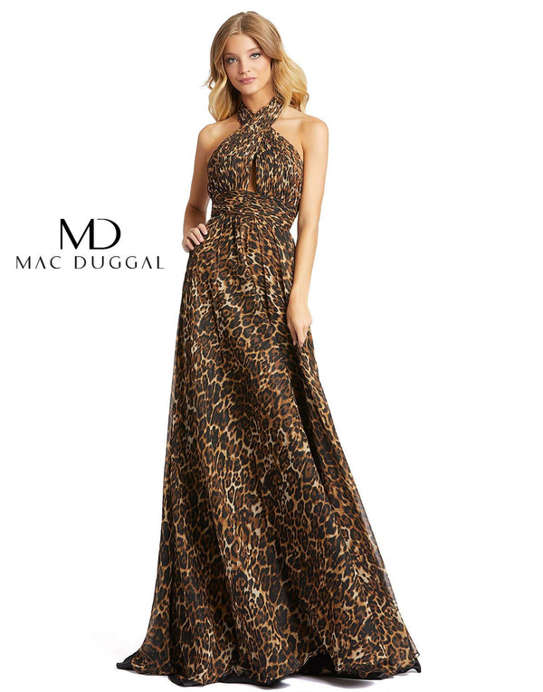 Prom Long Halter Animal Print Gown Halter Neckline Mac Duggal 67360