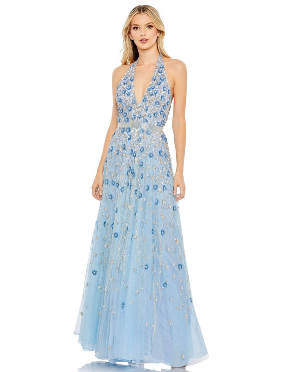 Prom Long Halter Beaded Formal Gown Beaded Detail Mac Duggal 5654