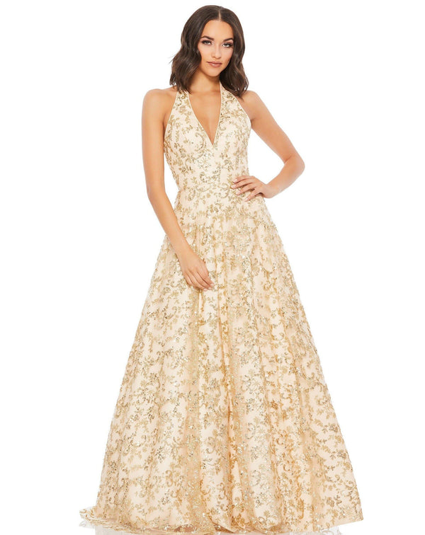 Prom Long Halter Floral Dress Floral Detail Mac Duggal 49260