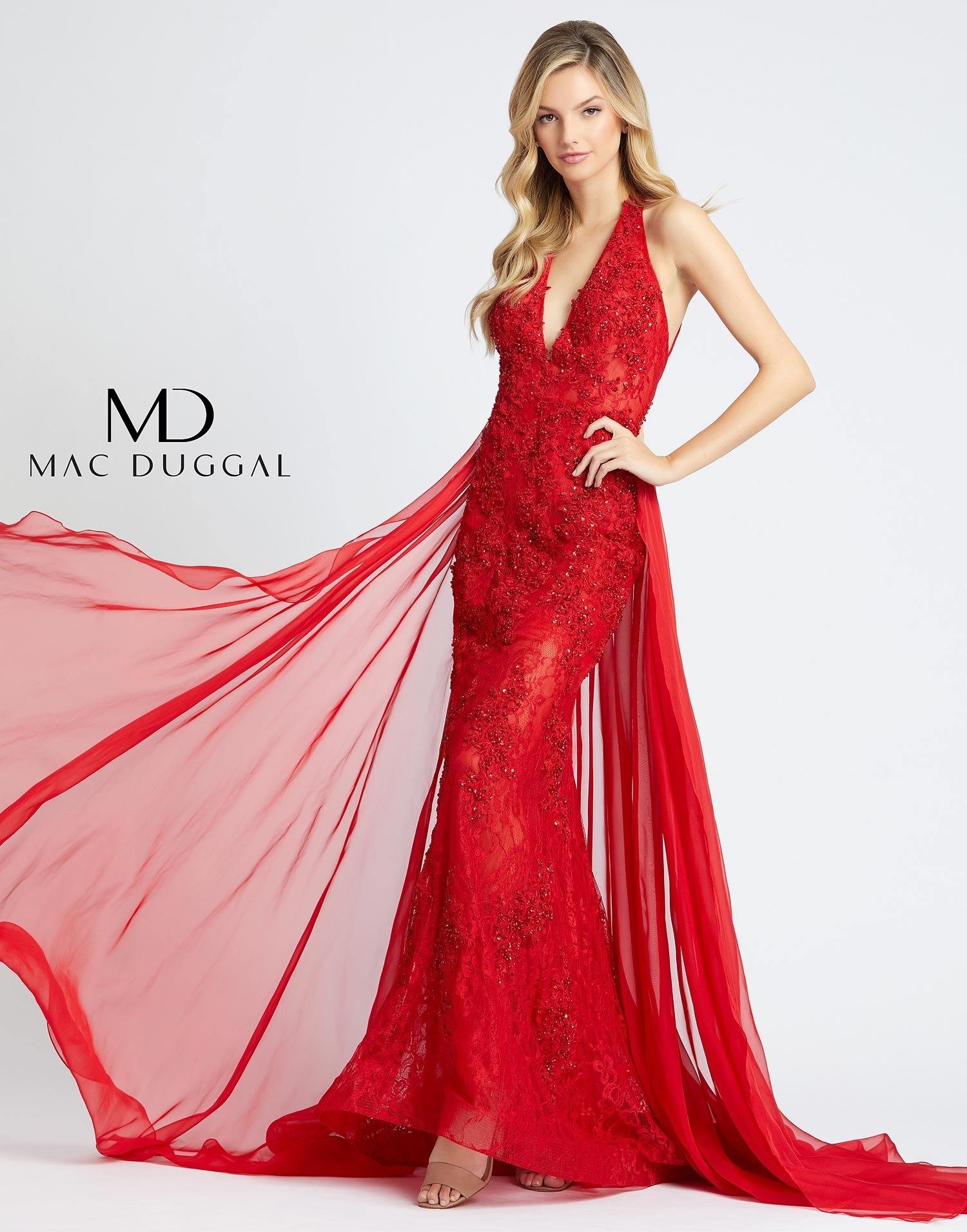 Mac Duggal Prom Long Halter Lace Chiffon Gown 66573D - The Dress Outlet