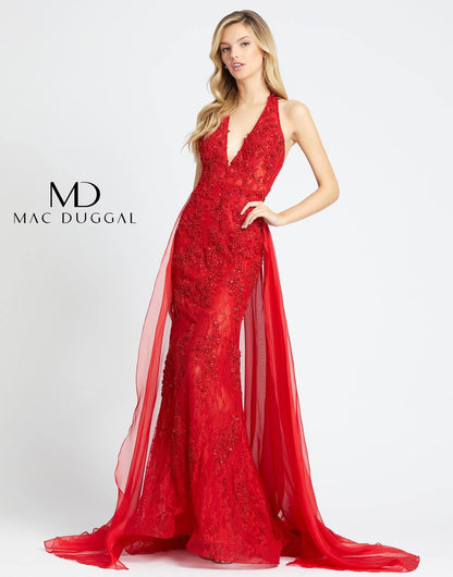 Mac Duggal Prom Long Halter Lace Chiffon Gown 66573D - The Dress Outlet
