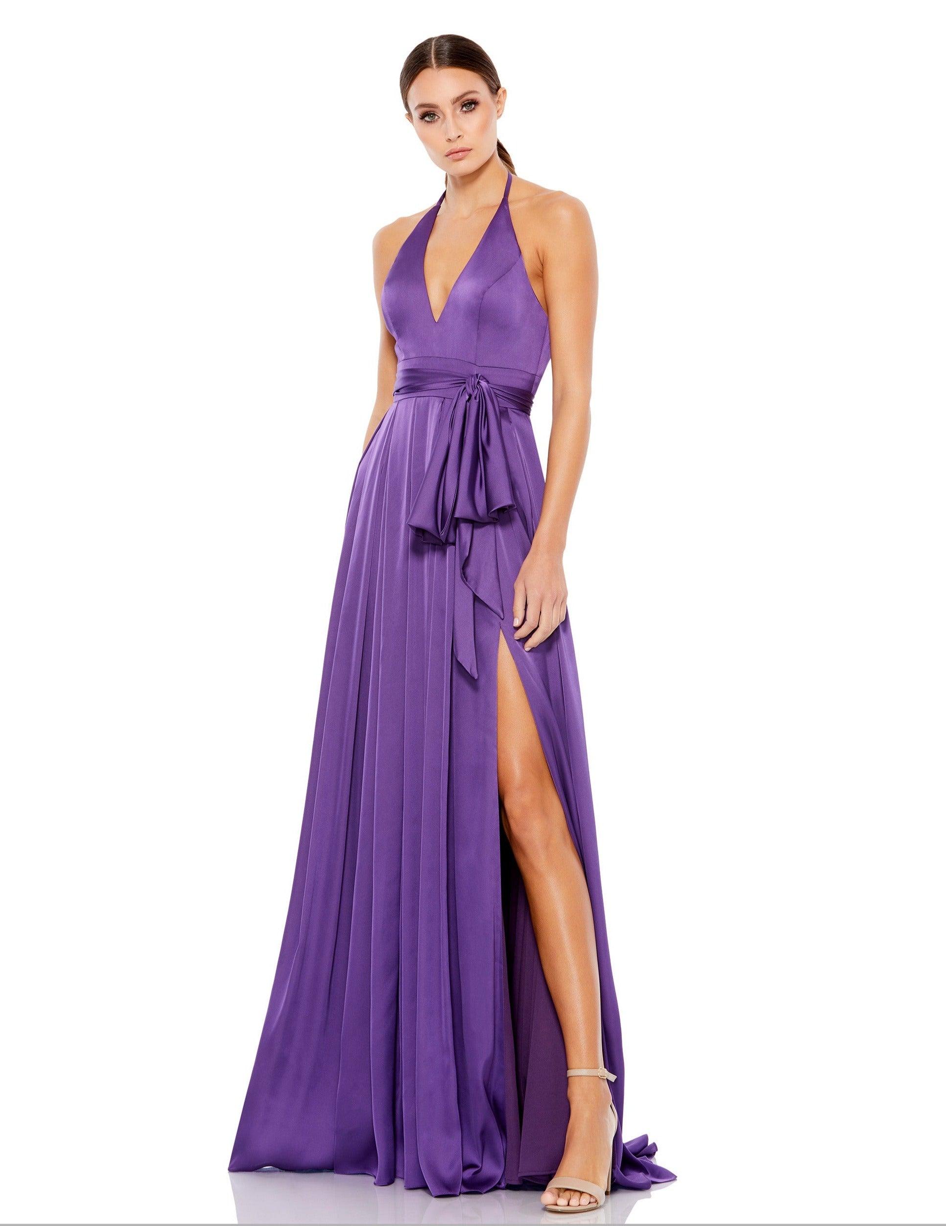 mac duggal halter pleated maxi dress Pleated Halter Neck Flowy Gown