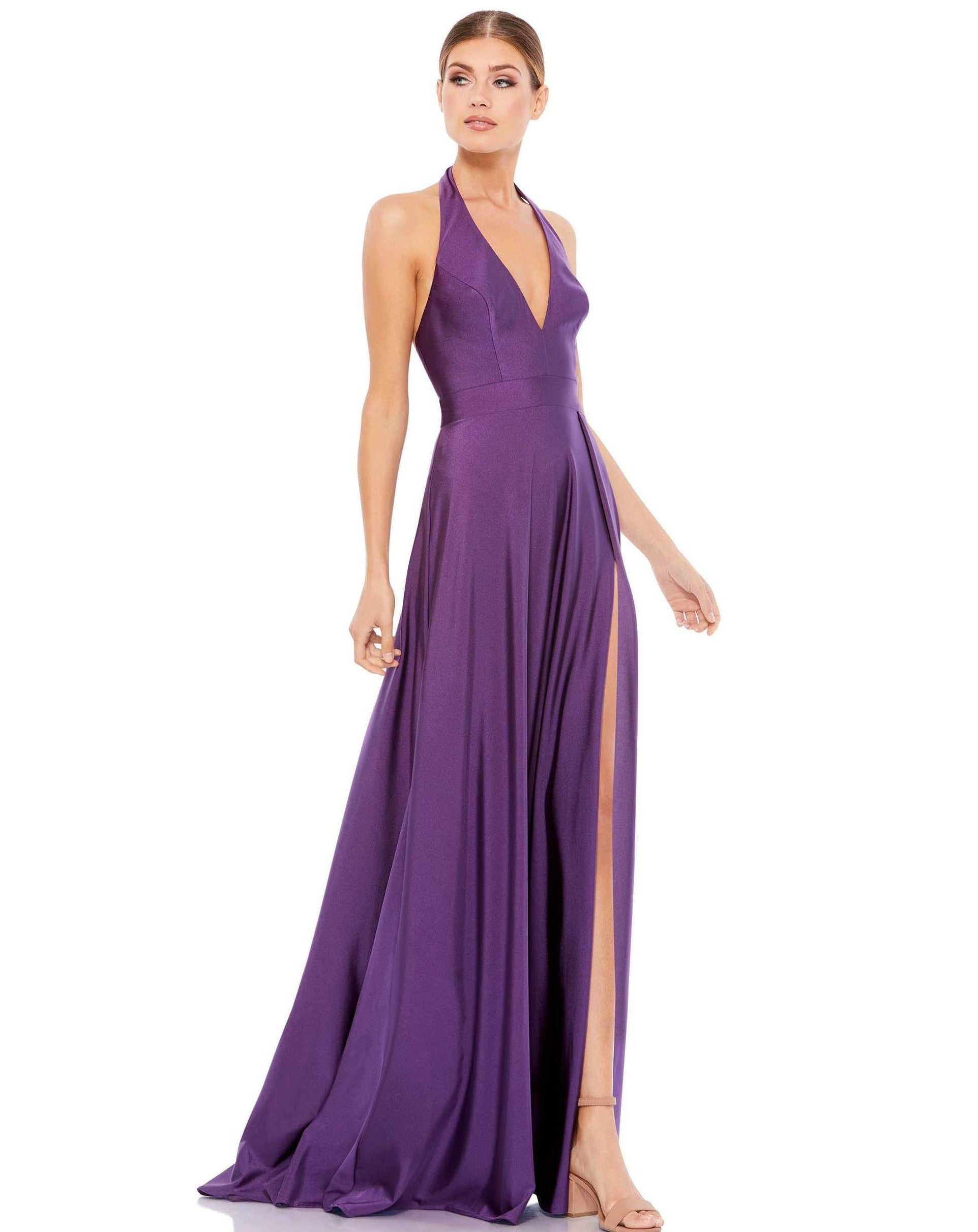 Mac Duggal Prom Long Halter Satin Dress 26539 - The Dress Outlet