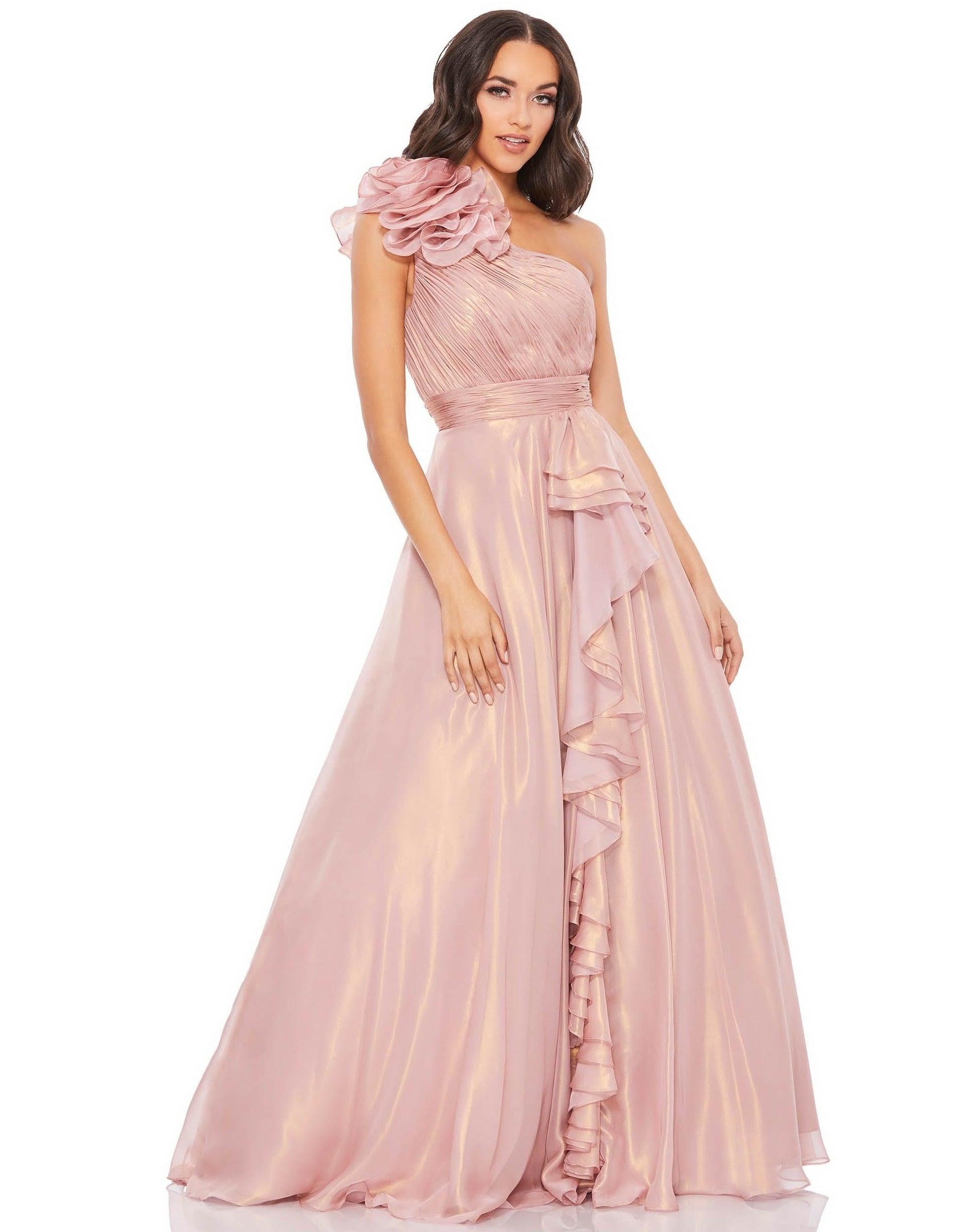 mac duggal pink one shoulder dress Mac Duggal Women's One Shoulder High Low A Line Gown - Pink - Size L