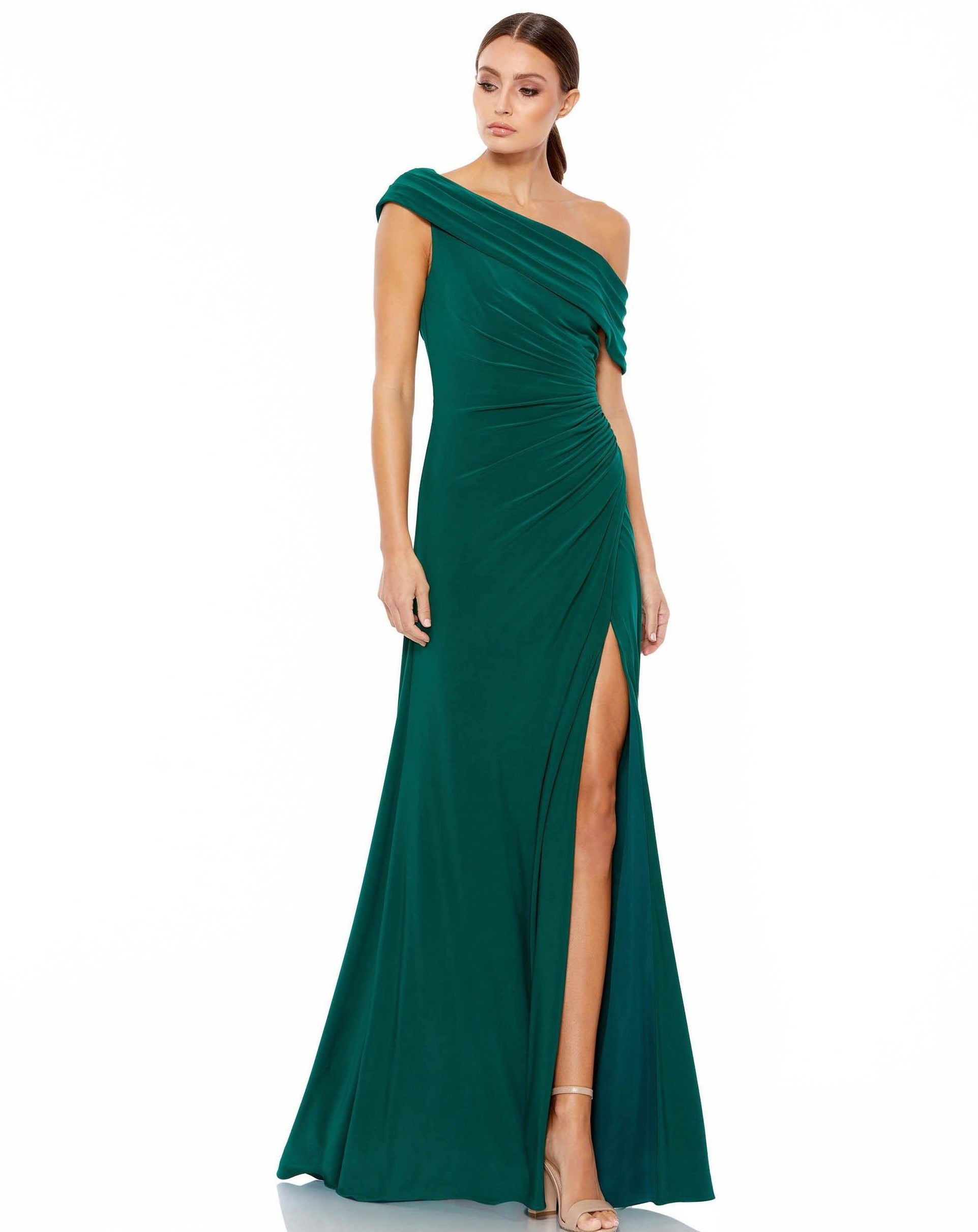 Formal Dresses Prom Long One Shoulder Formal Gown Emerald Green