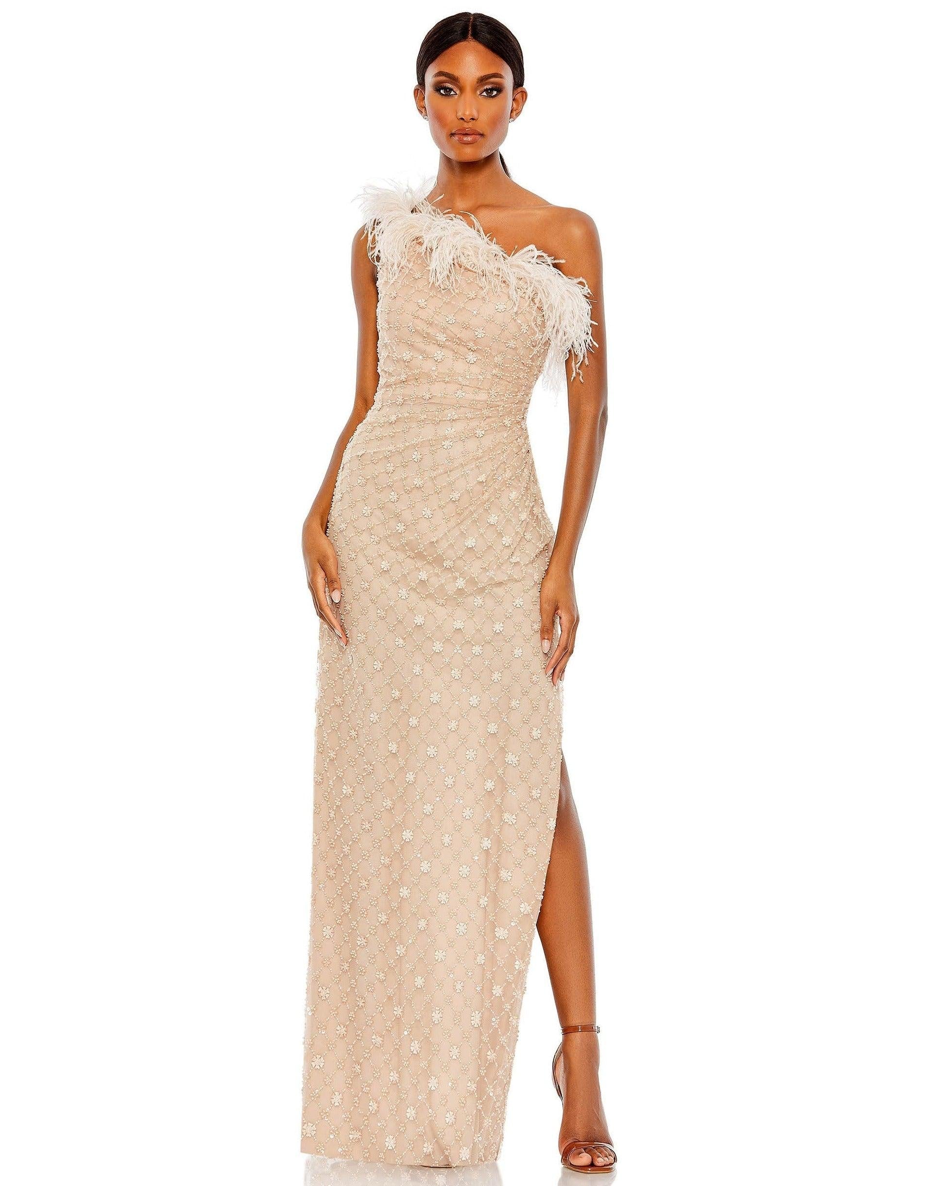 White Mac Duggal 68139 Prom Long One Shoulder Formal Gown for $698.0 ...